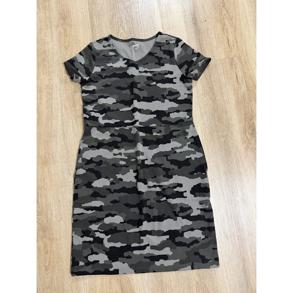 Duluth Trading Co Noga Short Sleeve Gray Camo‎ Dress Pockets Stretch Women Small
